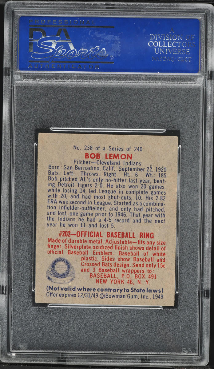 1949 Bowman Bob Lemon ROOKIE #238 PSA 6 EXMT