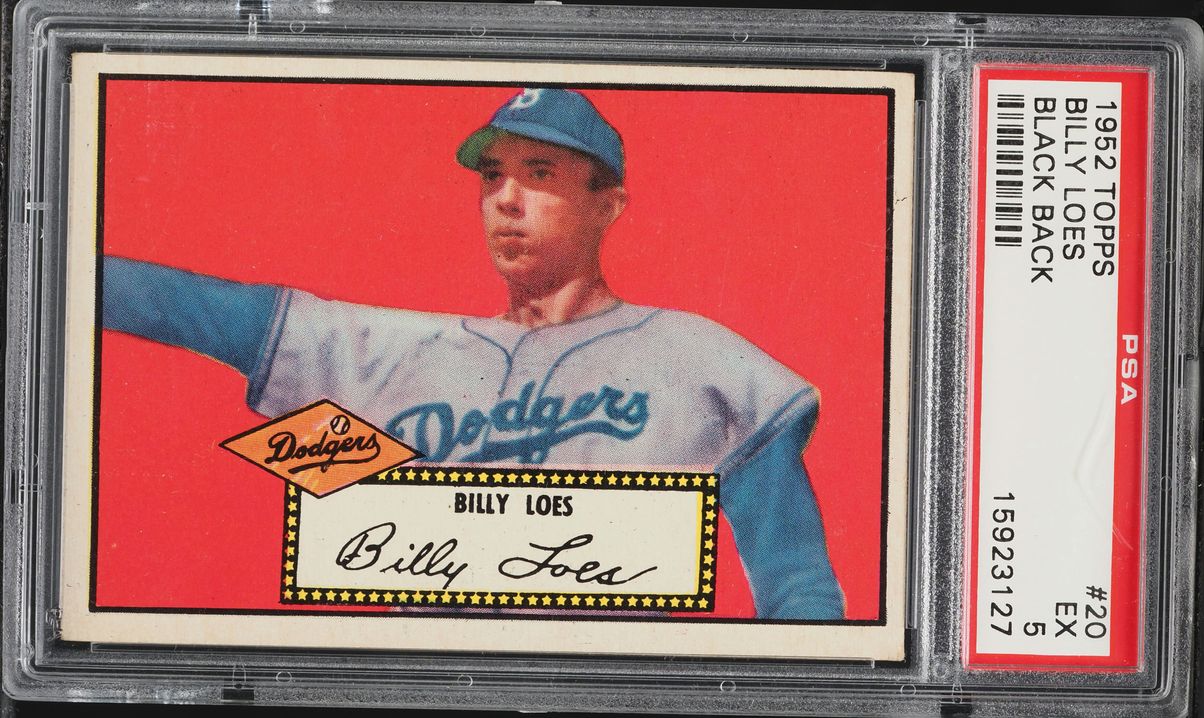 1952 Topps Billy Loes BLACK BACK, ROOKIE #20 PSA 5 EX