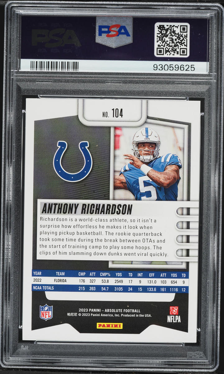 2023 Absolute Football Anthony Richardson ROOKIE #104 PSA 10 GEM MINT