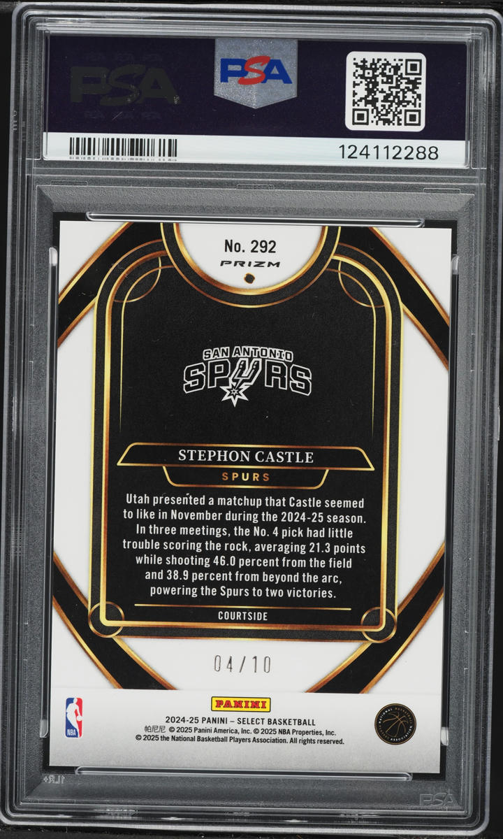2024 Select Courtside Gold Prizm Stephon Castle ROOKIE /10 #292 PSA 9 MINT