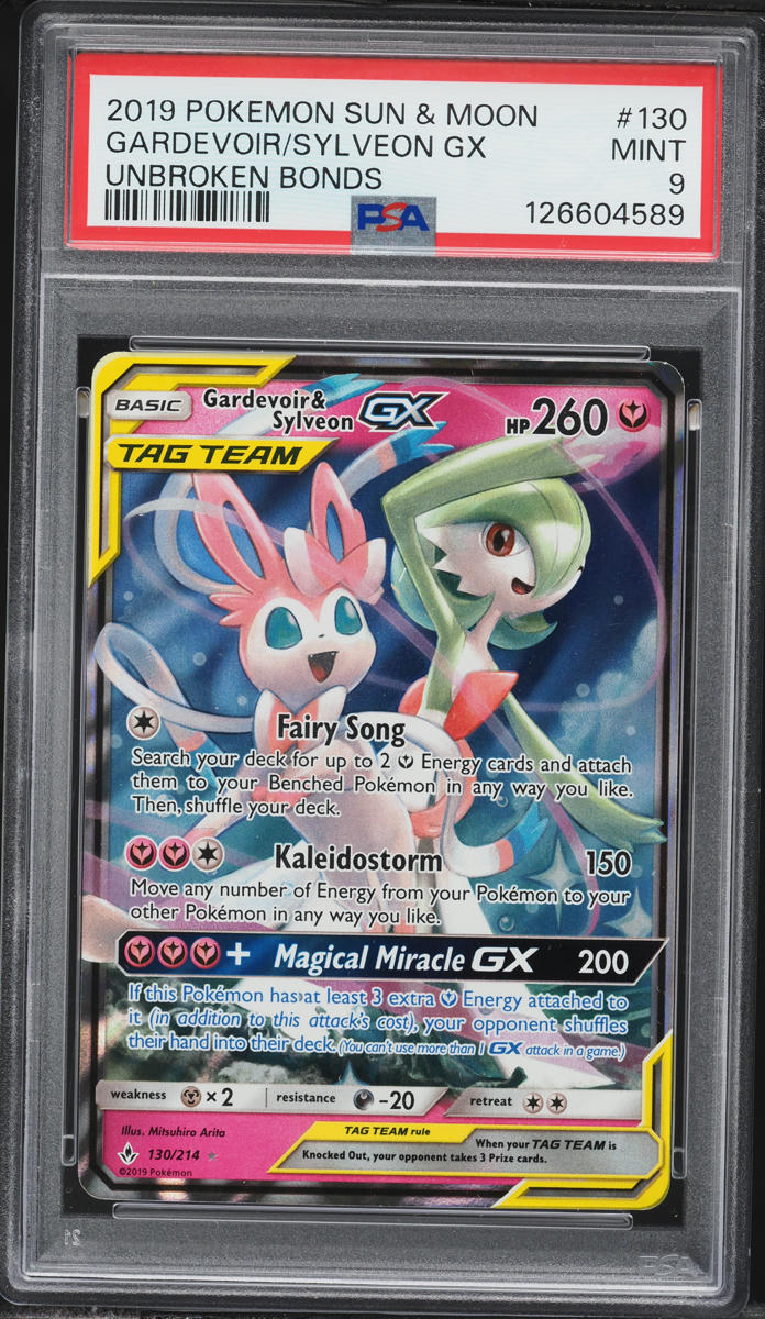 2019 Pokemon Sun & Moon Unbroken Bonds Full Art Gardevoir & Sylveon GX #130 PSA 9 MINT