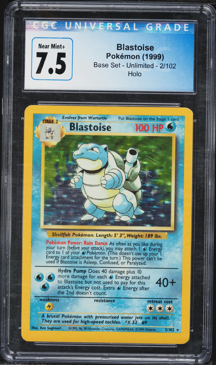 1999 Pokemon Base Set Holo Blastoise #2 CGC 7.5 NRMT+