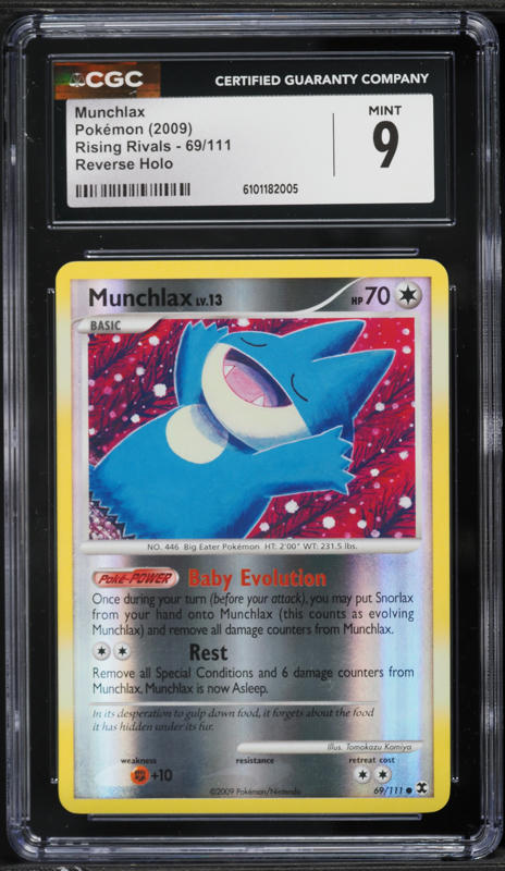 2009 Pokemon Rising Rivals Reverse Holo Munchlax #69 CGC 9 MINT on