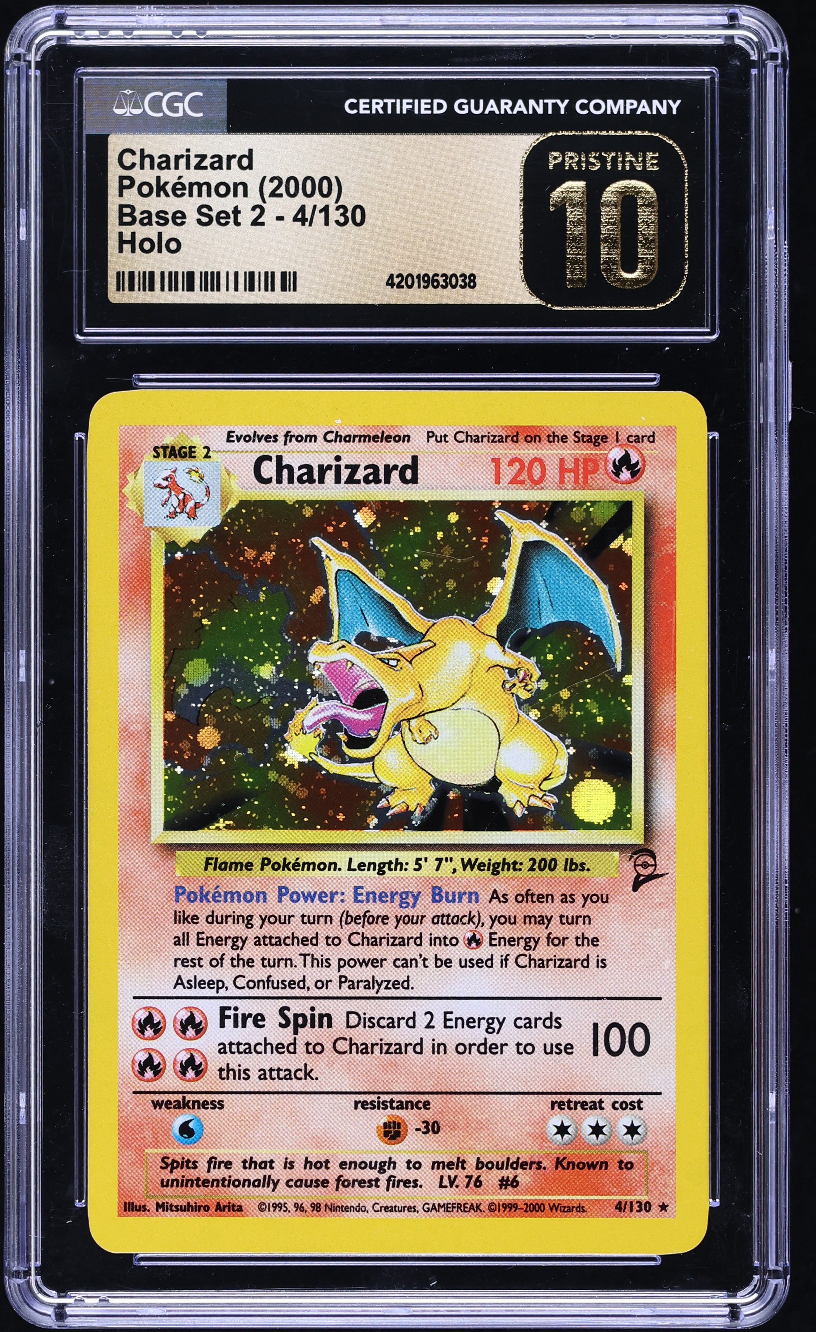 charizard pokemon card 4 130 Base Set 2 Holo 4/130 PSA 9 w/ SWIRL  TBC Games Preserved in a tamper Even if you don't like