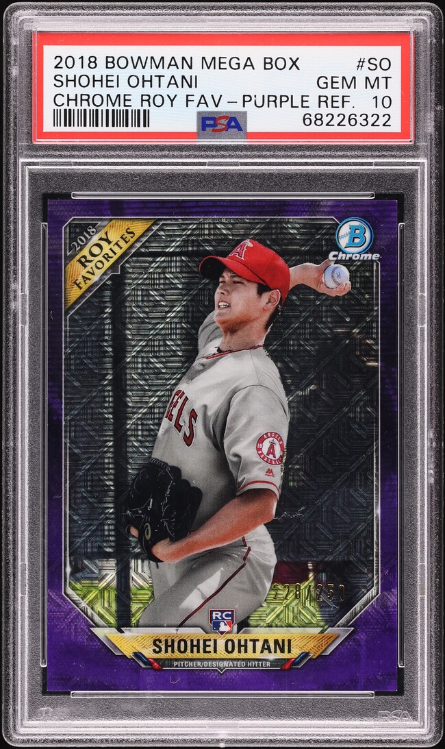 2018 Bowman Chrome Mega Box ROY Favorites Purple Refractor Shohei Ohtani ROOKIE /250 PSA 10 GEM