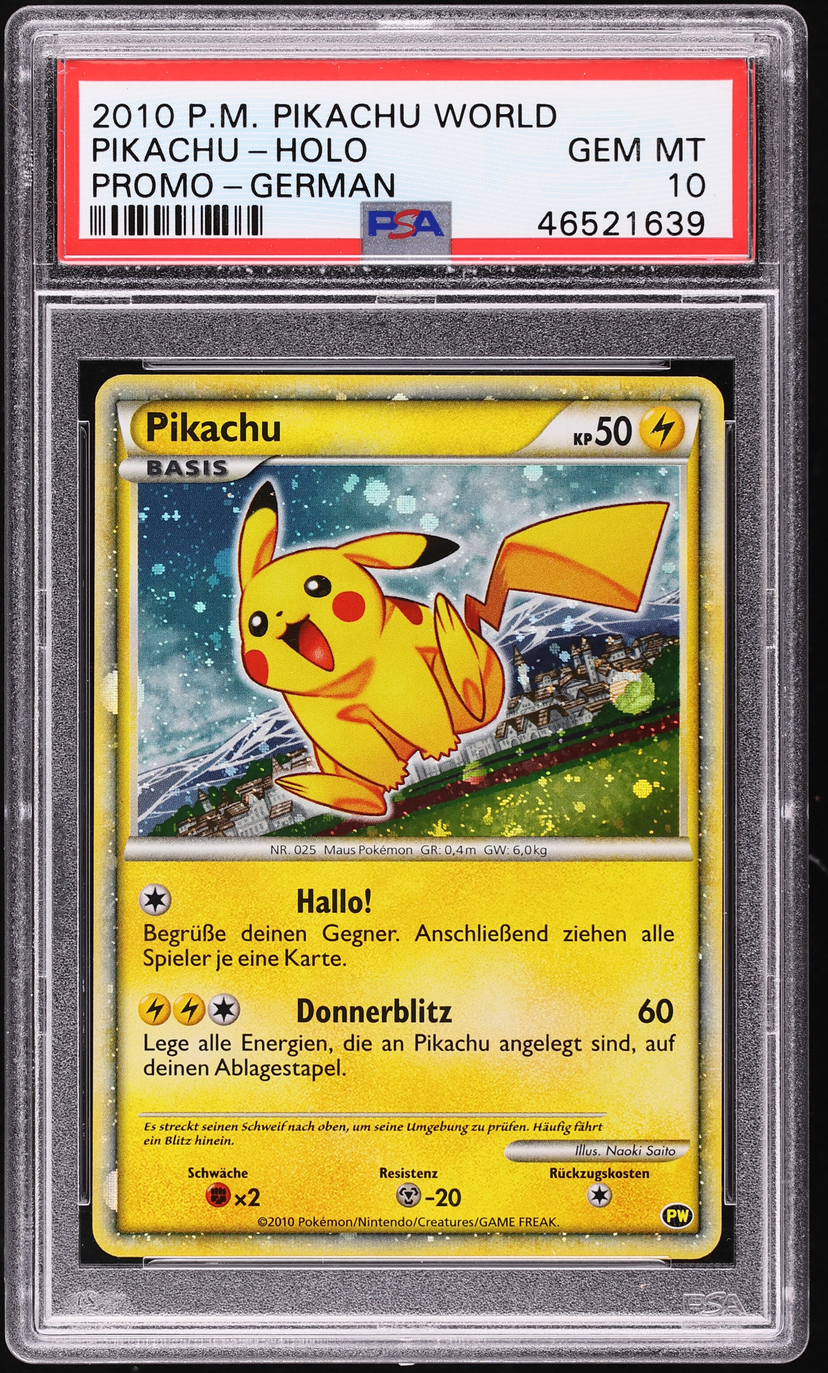 2010 Pokemon German Pikachu World Promo Holo Pikachu PSA 10 GEM