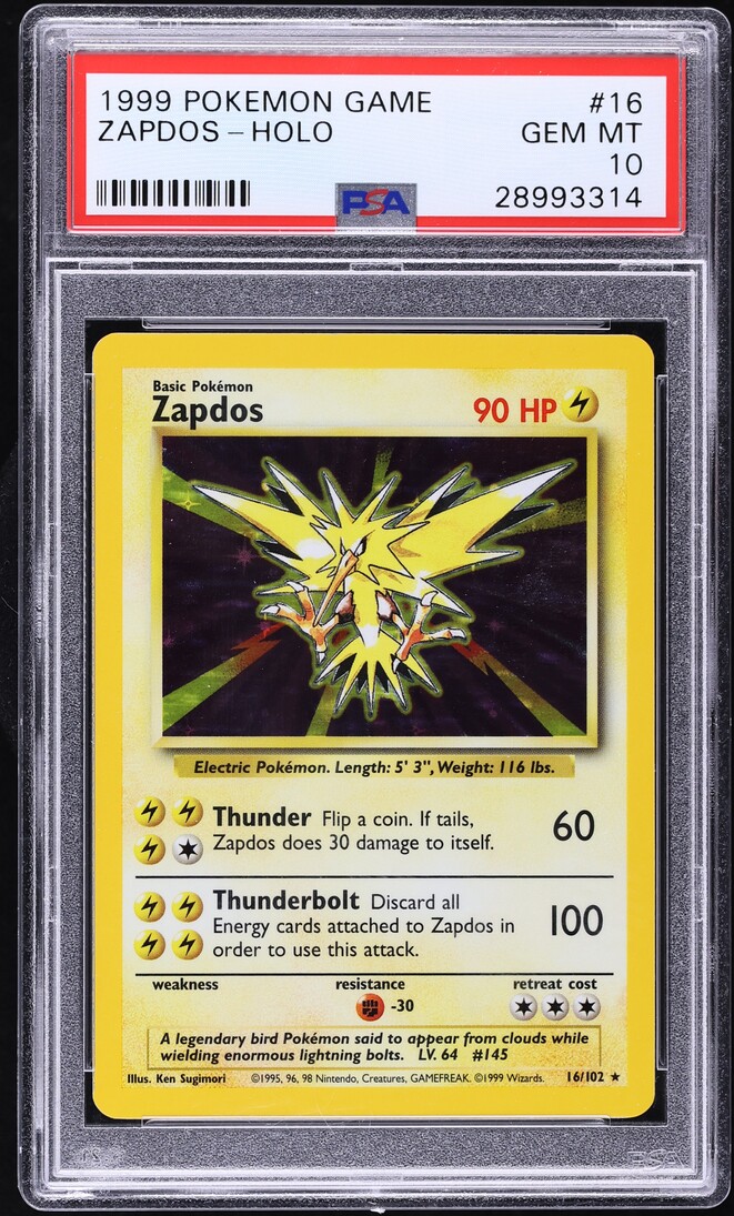1999 Pokemon Base Set Holo Zapdos #16 PSA 10 GEM MINT on Fanatics