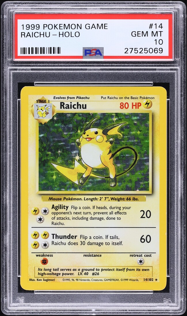 1999 Pokemon Base Set Holo Raichu #14 PSA 10 GEM MINT on Fanatics Collect