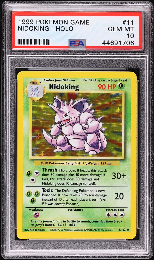 1999 Pokemon Base Set Holo Nidoking #11 PSA 10 GEM MINT on 