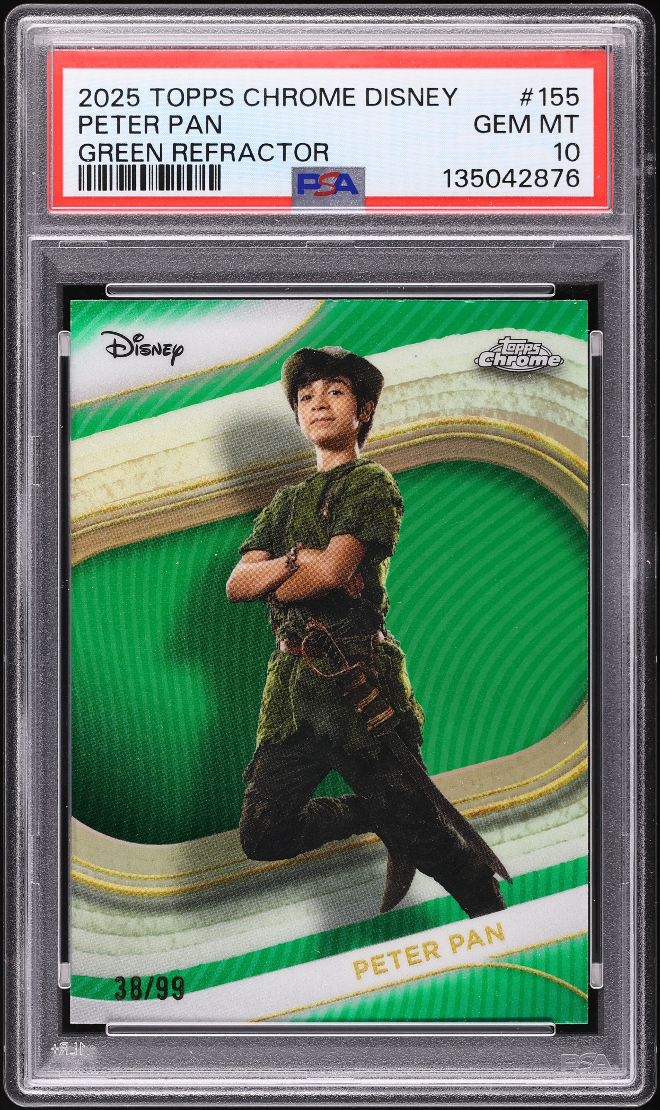 2025 Topps Chrome Disney Green Refractor Peter Pan /99 #155 PSA 10