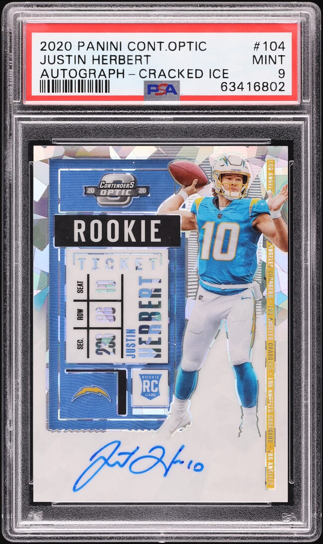 2020 Panini Contenders Optic Cracked Ice Justin Herbert ROOKIE AUTO /22 PSA 9