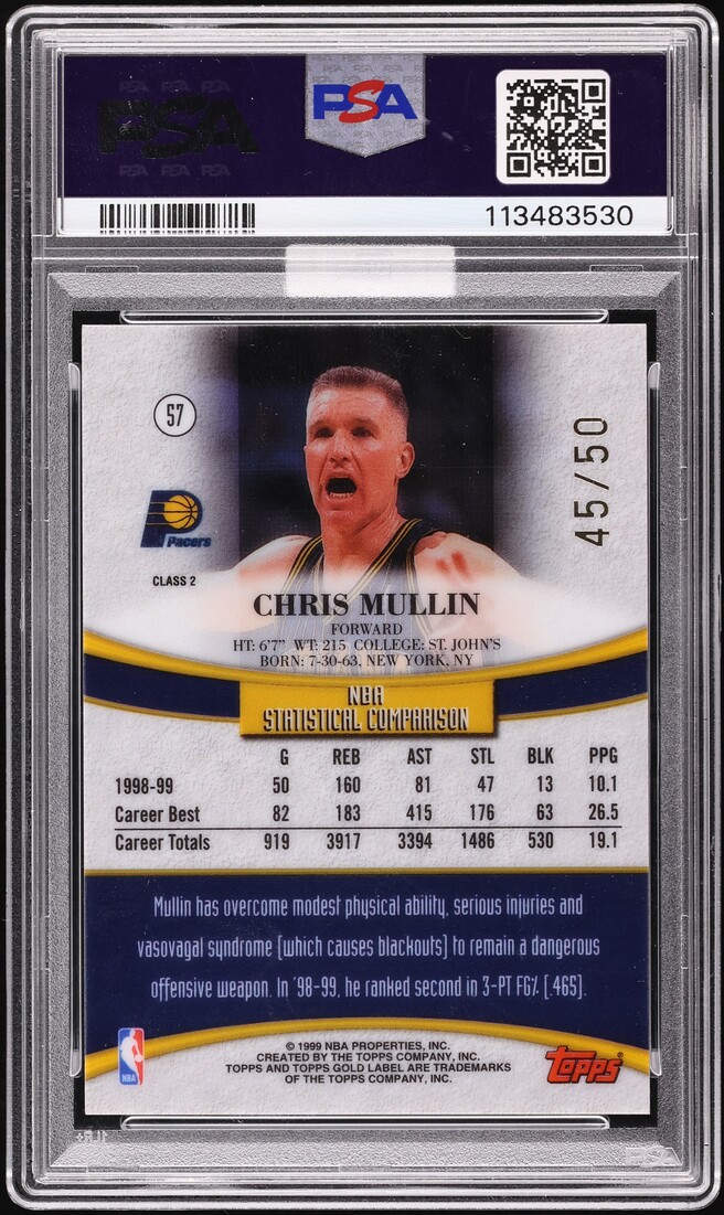 1999 Topps Gold Label Class 2 Red Label Chris Mullin /50 #57 PSA 9