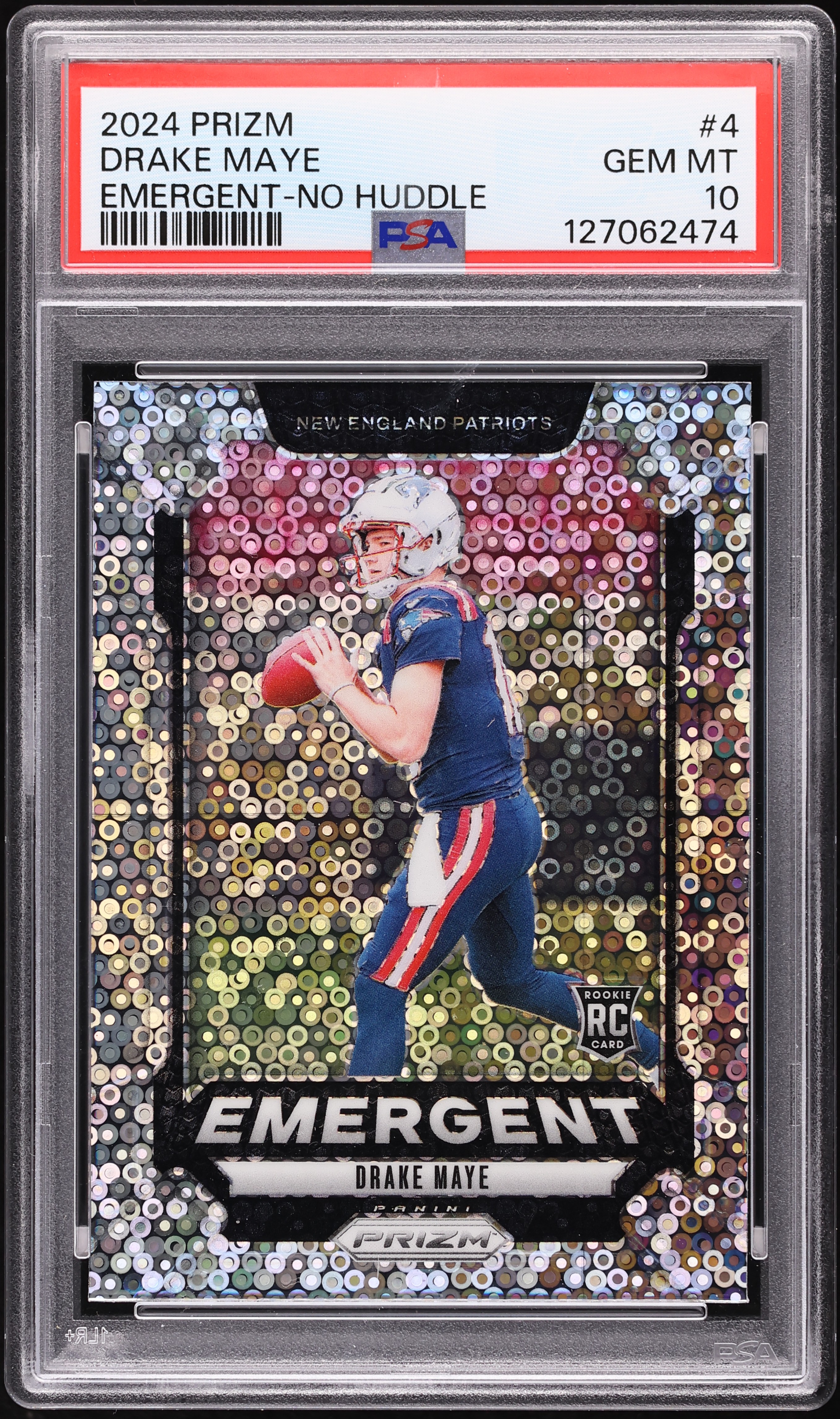 2024 Panini Prizm Emergent No Huddle Drake Maye ROOKIE #4 PSA 10