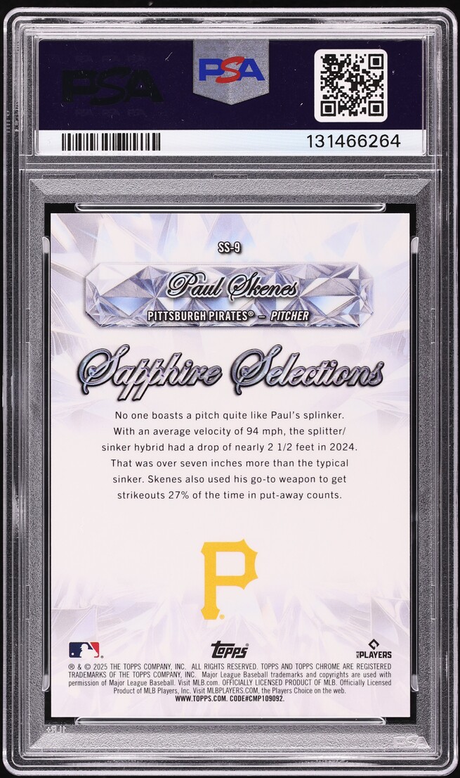 2025 Topps Chrome Sapphire Selections Paul Skenes #SS-9 PSA 10 GEM MINT