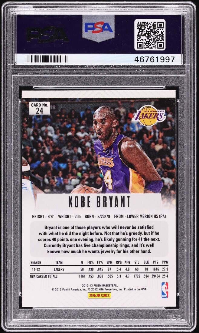 2012 Panini Prizm Kobe Bryant #24 PSA 10 GEM MINT