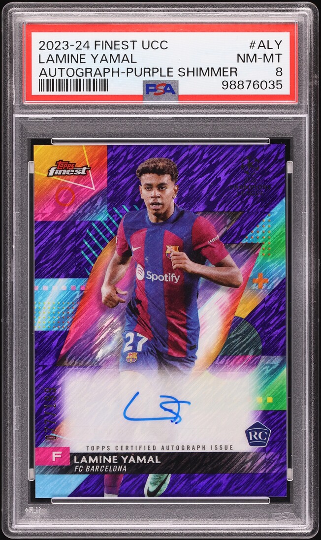 2023 Finest UEFA Competitions Purple Shimmer Lamine Yamal ROOKIE AUTO /199 PSA 8 NM-MT