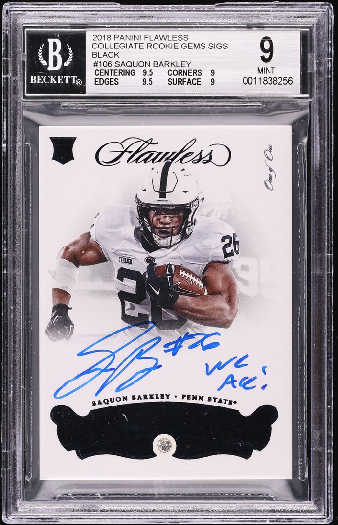 2018 Panini Flawless Collegiate Gems Black Saquon Barkley ROOKIE AUTO 1/1 #106 BGS 9 MINT
