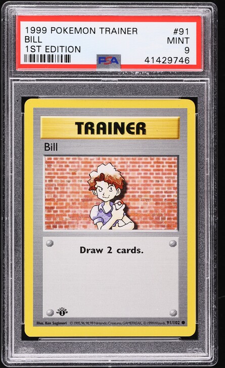 1999 Pokemon Base Set Shadowless 1st Edition Bill #91 PSA 9 MINT
