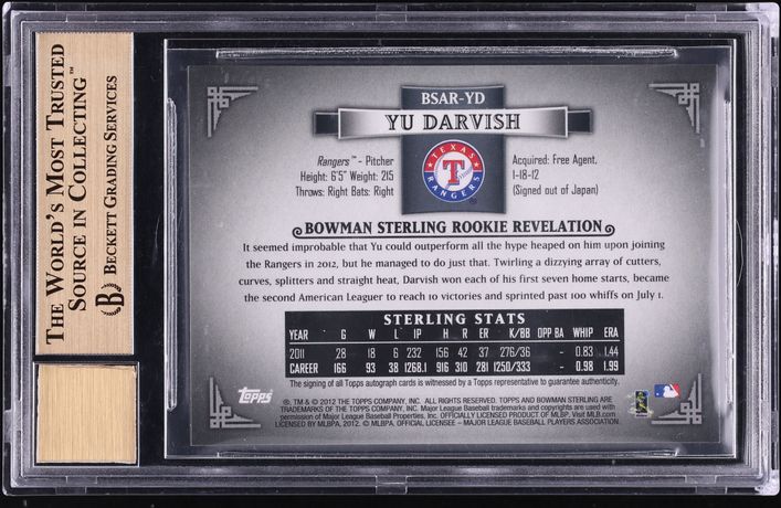 2012 Bowman Sterling Black Refractor Yu Darvish ROOKIE AUTO /25