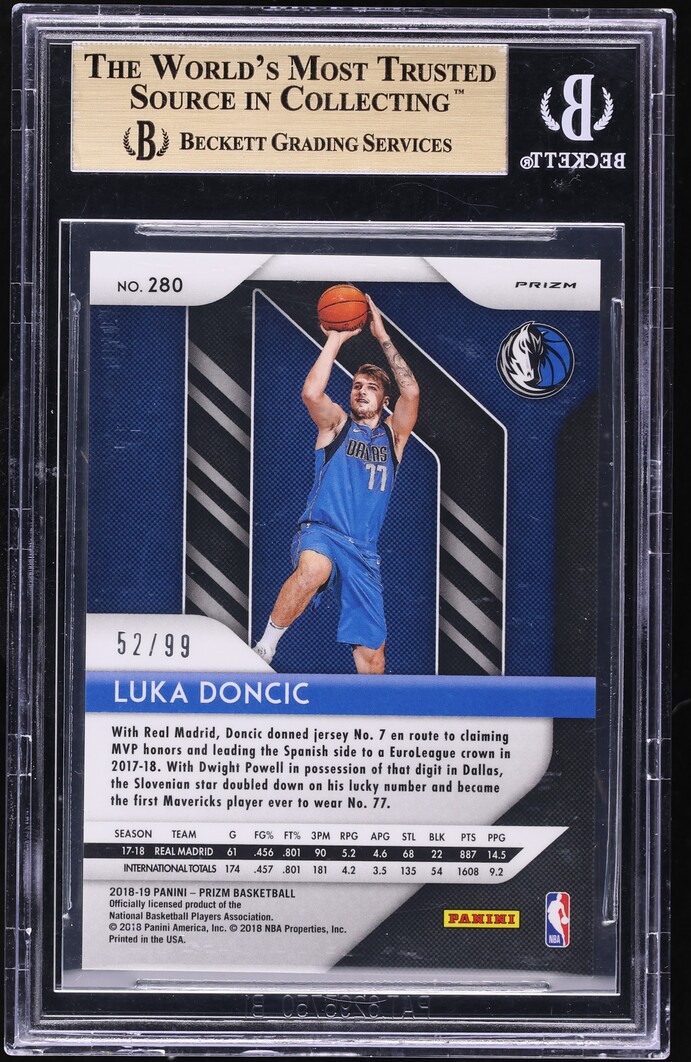 2018 Panini Prizm Blue Ice Luka Doncic ROOKIE /99 #280 BGS 9.5 GEM MINT
