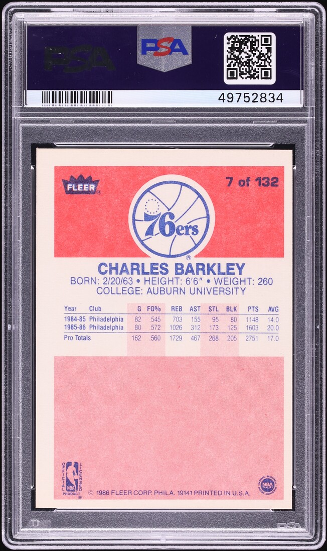 1986 Fleer Basketball Charles Barkley #7 PSA 8 NM-MT