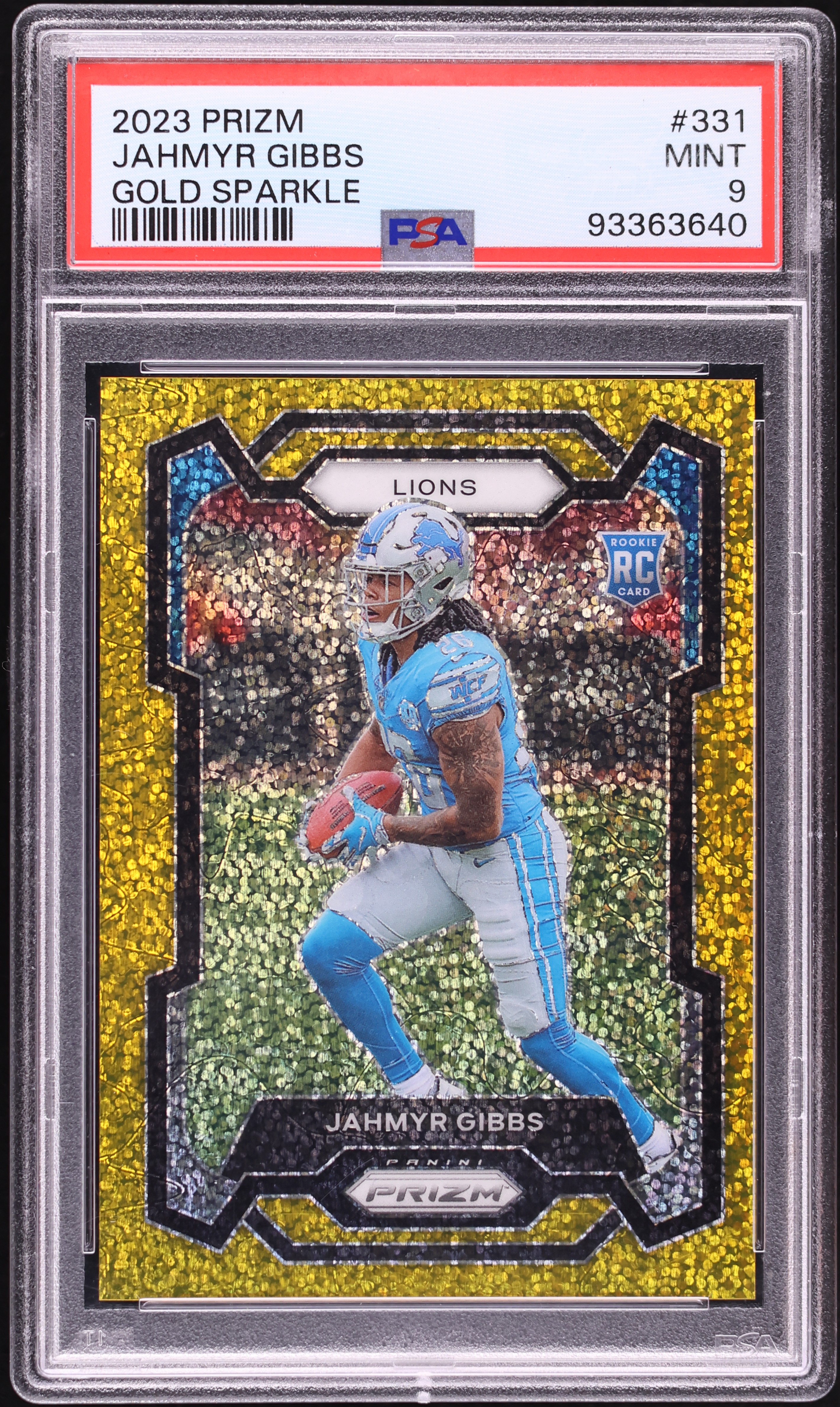 2023 Panini Prizm Gold Sparkle Jahmyr Gibbs ROOKIE /24 #331 PSA 9