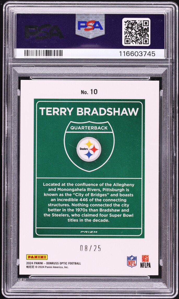 2024 Donruss Optic Downtown Black Pandora Terry Bradshaw /25 #10 PSA 10 GEM MINT