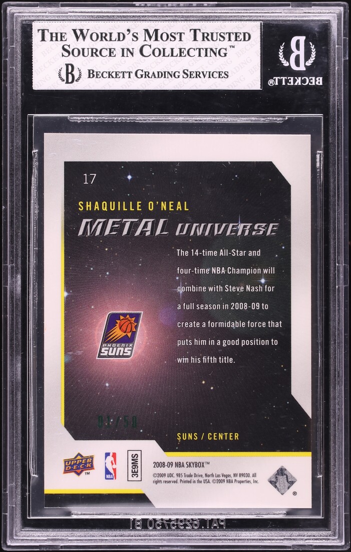 2008 Metal Universe Precious Metal Gems PMG Green Shaquille O'Neal 1/50 #17 BGS 7 NRMT