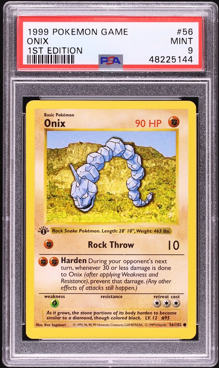 1999 Pokemon Base Set Shadowless 1st Edition Onix #56 PSA 9 MINT