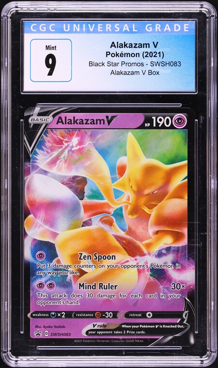 2021 Pokemon Sword & Shield Black Star Promo Alakazam V #SWSH083 CGC 9 MINT