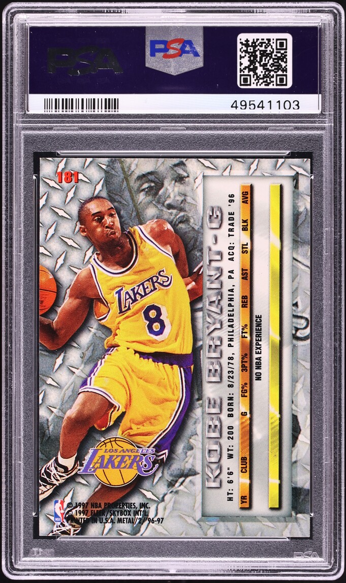 1996  Metal Precious Metal Gems PMG Kobe Bryant ROOKIE #181 PSA 8 NM-MT