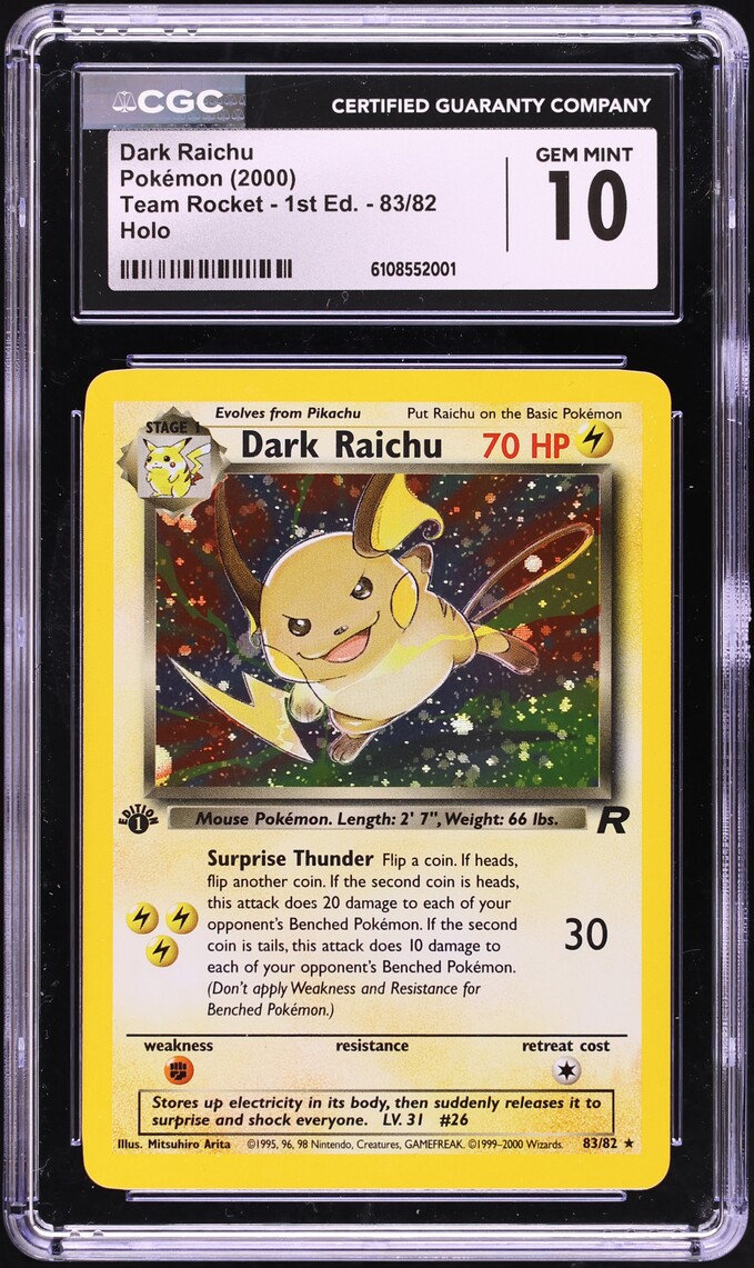 2000 Pokemon Team Rocket 1st Edition Holo Dark Raichu #83 CGC 10 GEM MINT