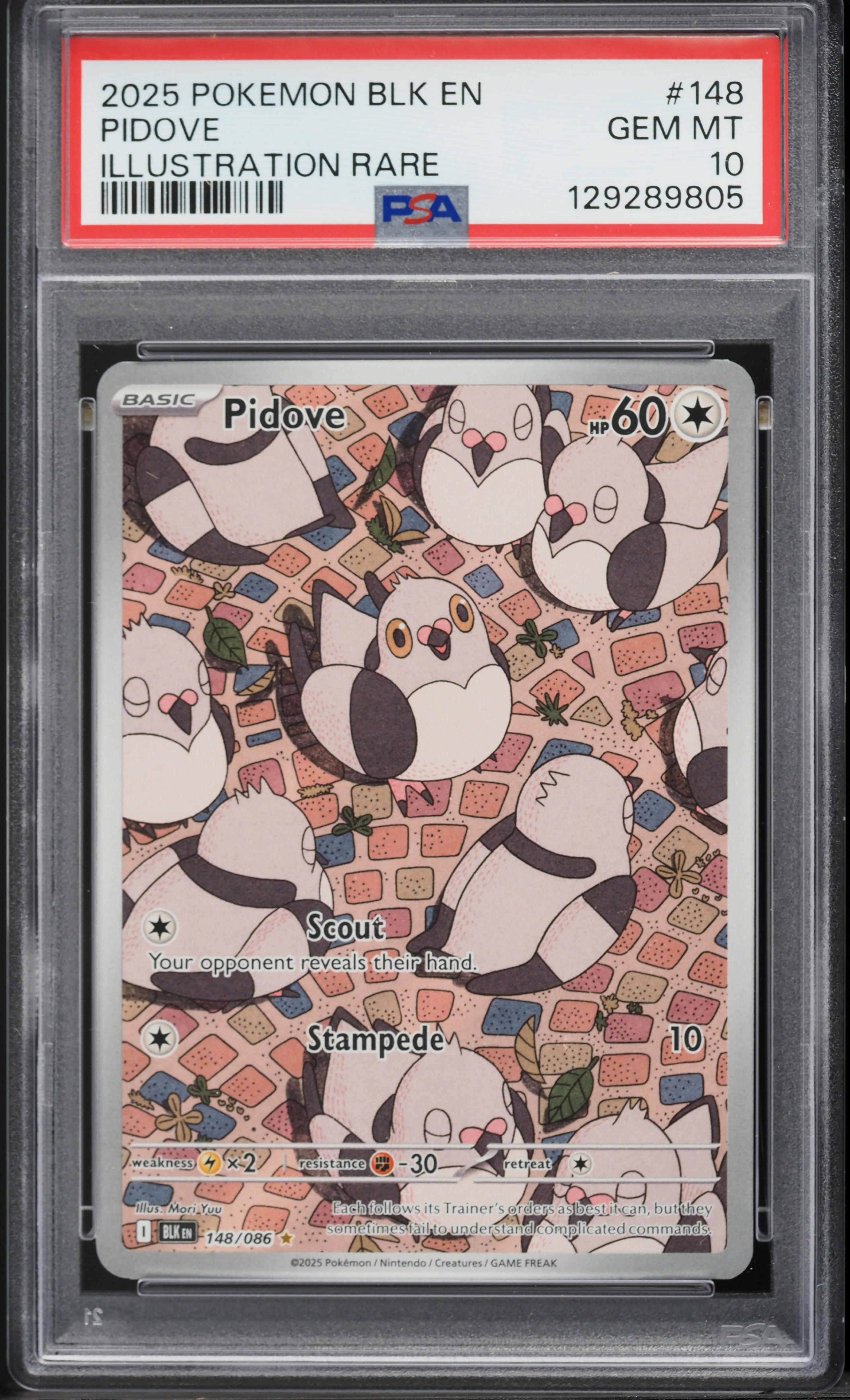 2025 Pokemon Scarlet & Violet Black Bolt IR Pidove #148 PSA 10 GEM