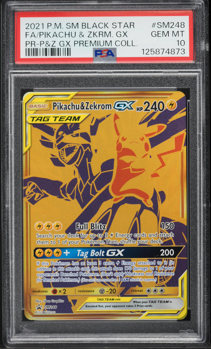 2021 Pokemon Sun & Moon Promo Premium Collection Full Art Pikachu & Zekrom GX #SM248 PSA 10 GEM