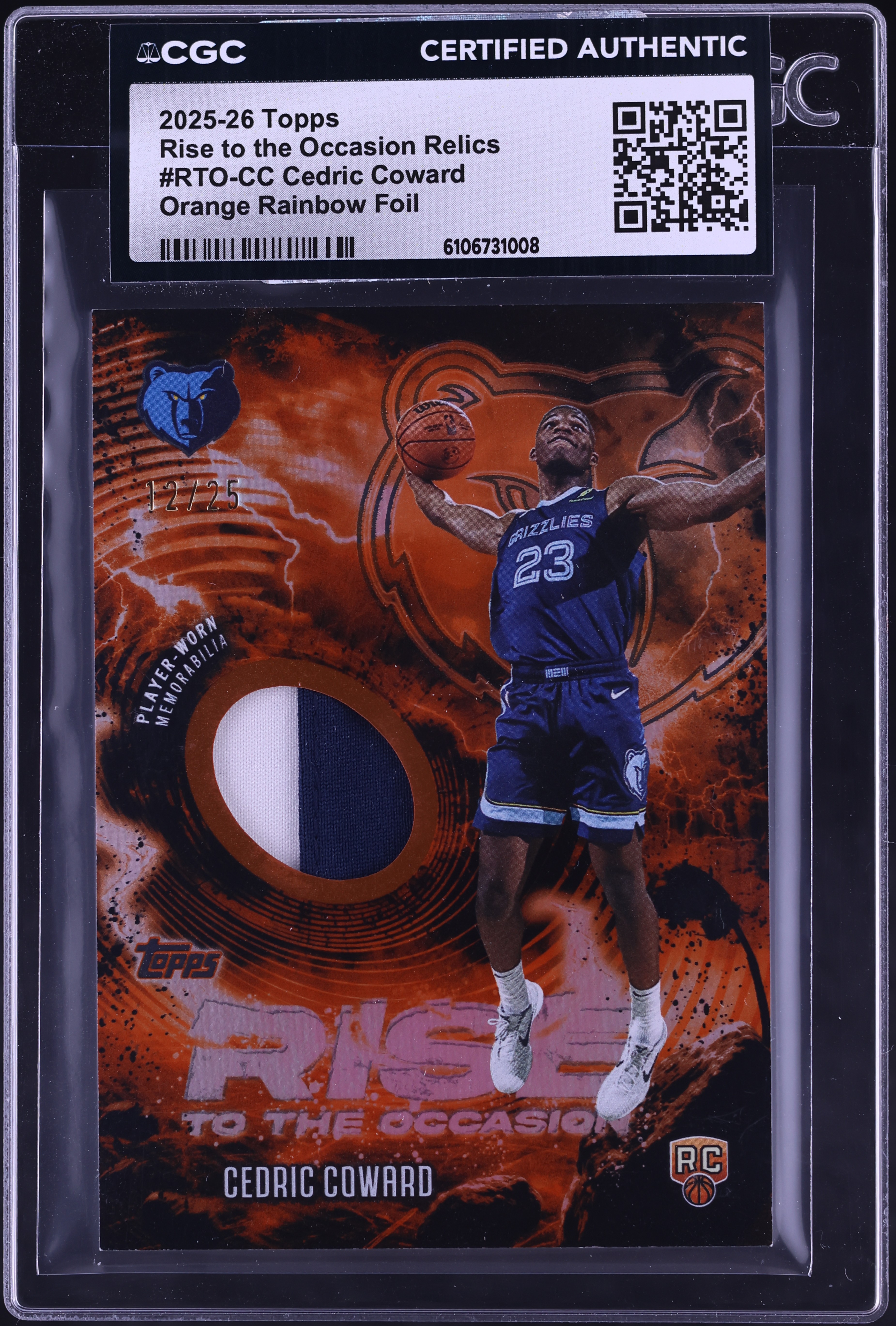 2025 Topps Basketball Orange Rainbow Cedric Coward #RTO-CC