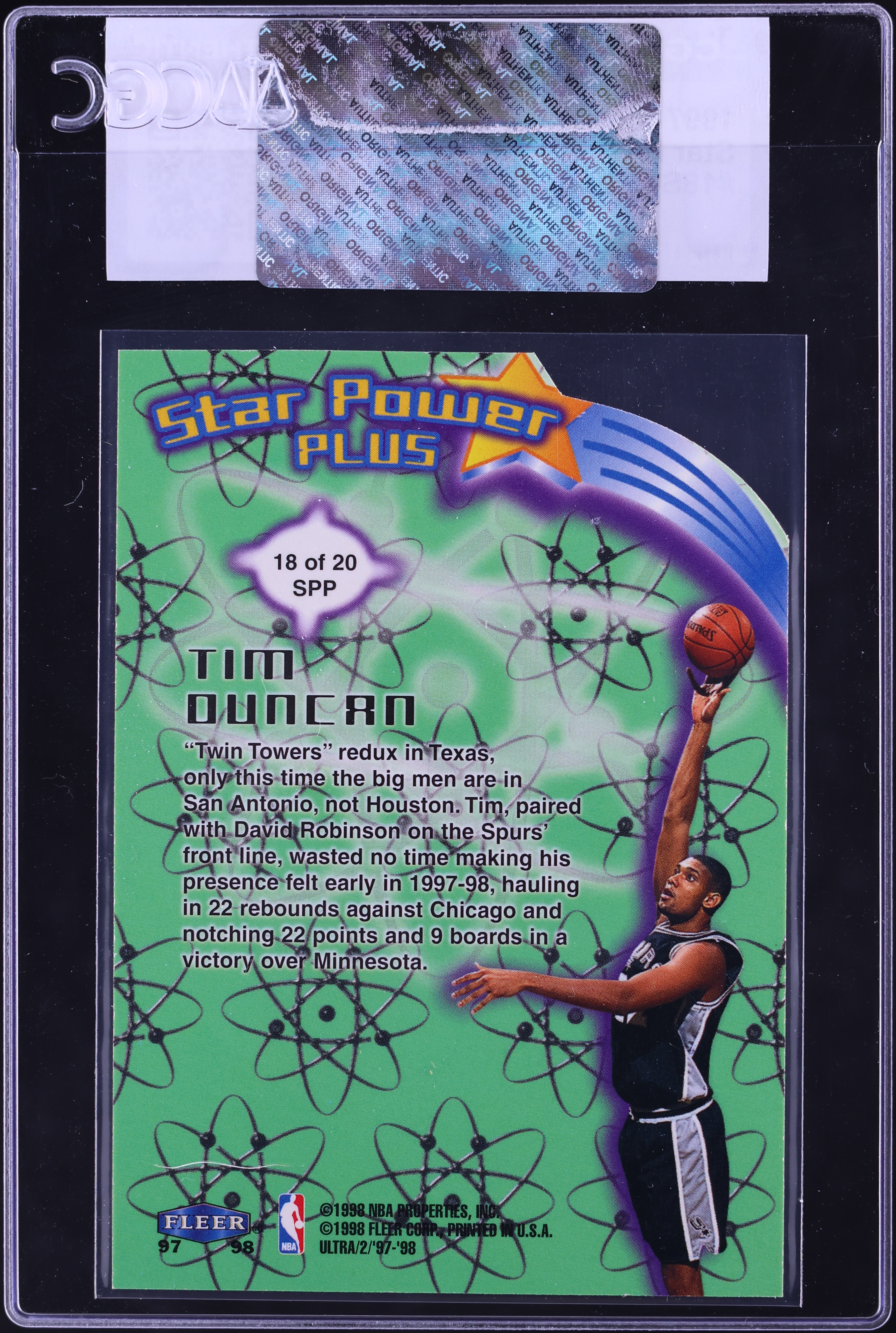 1997 Ultra Star Power Plus Die-Cut Tim Duncan ROOKIE #18SPP CGC