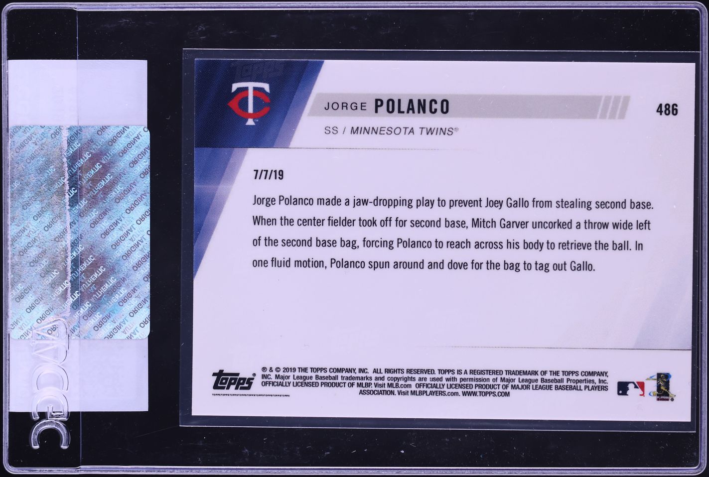 2019 Topps Now Jorge Polanco #486 CGC AUTH