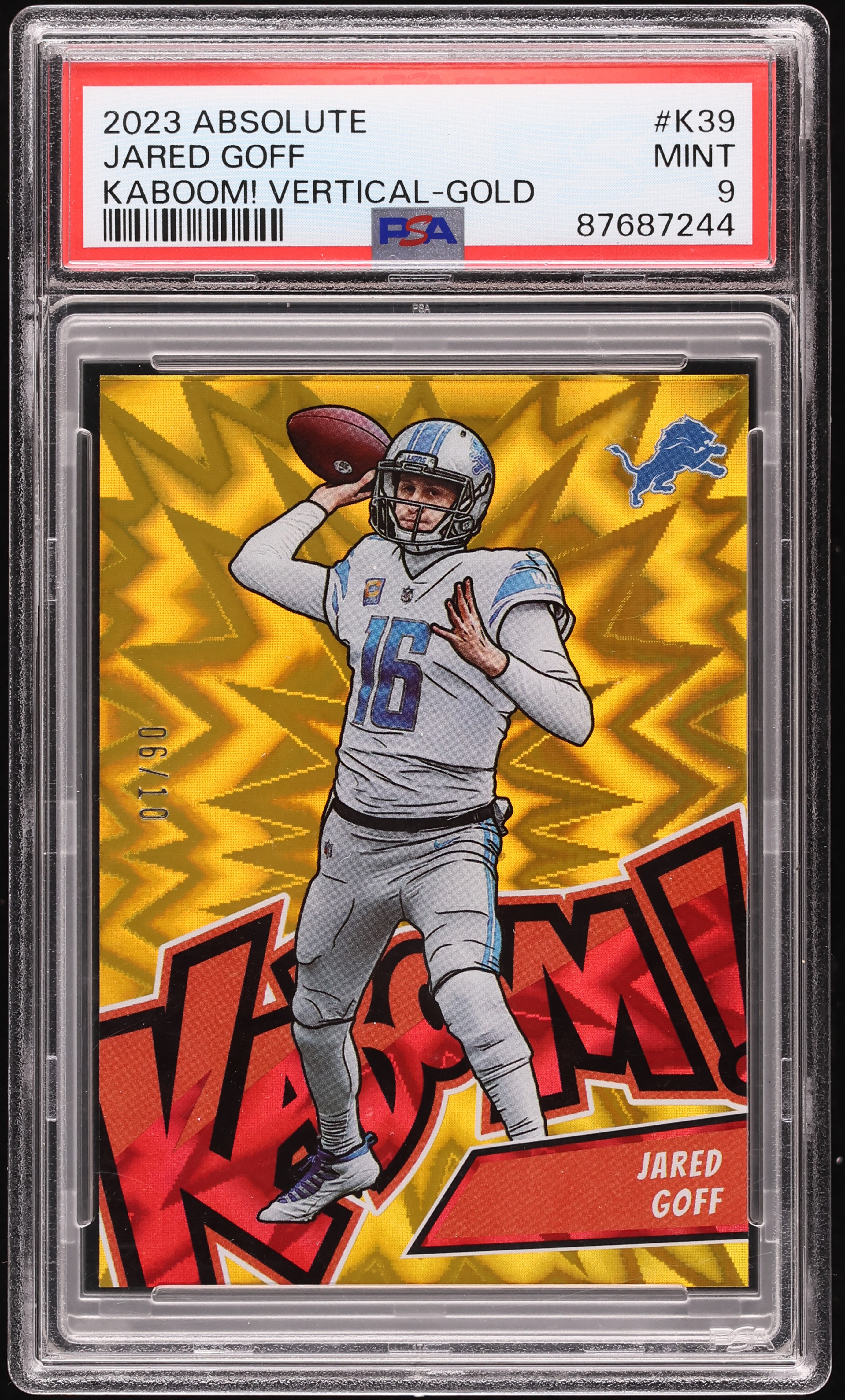 2023 Absolute Kaboom Vertical Gold Jared Goff /10 #K39 PSA 9 MINT