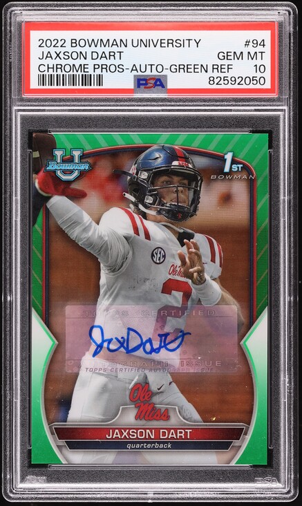 2022 Bowman Chrome University Green Refractor Jaxson Dart ROOKIE