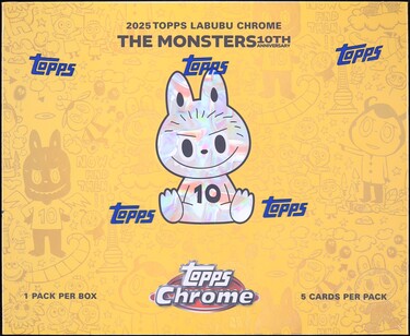 2025 Topps Chrome 10th Anniversary Labubu Sealed Hobby Box, 5ct