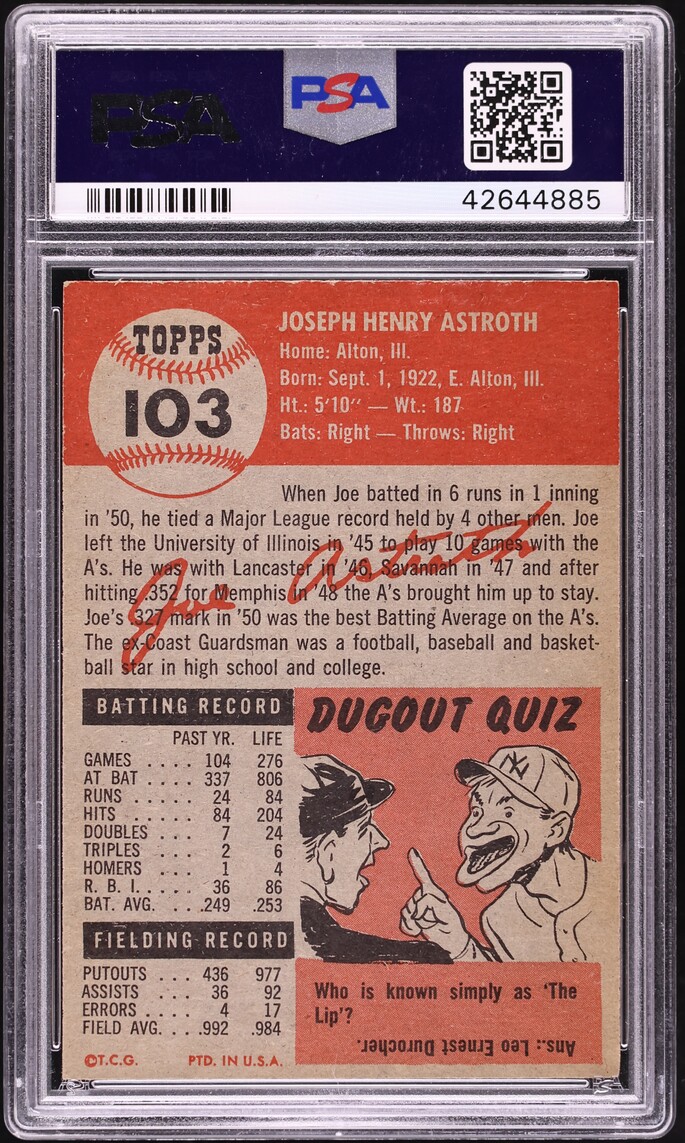 1953 Topps Joe Astroth #103 PSA 8 NM-MT