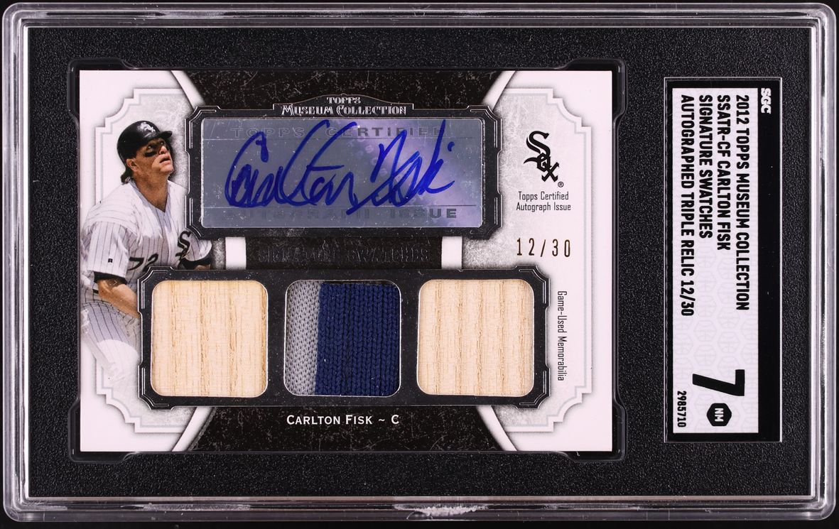 2012 Topps Museum Collection Triple Relic Carlton Fisk PATCH AUTO /30 #SSATR-CF SGC 7 NRMT