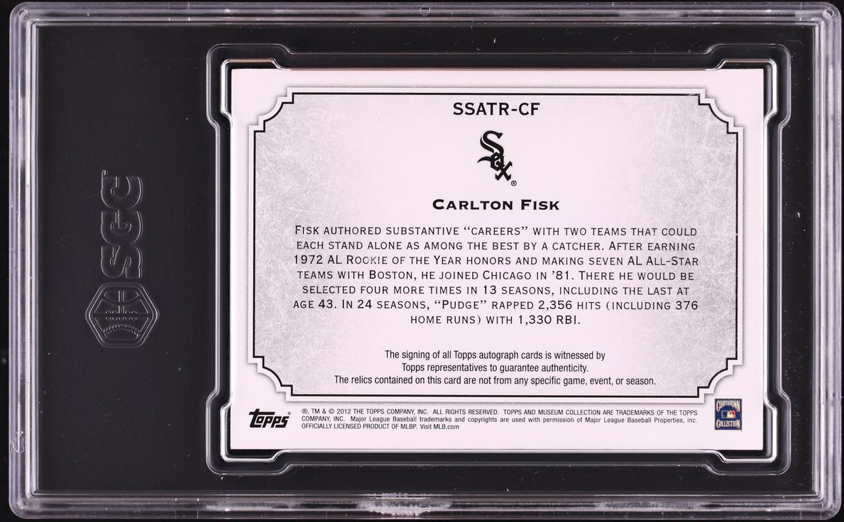 2012 Topps Museum Collection Triple Relic Carlton Fisk PATCH AUTO /30 #SSATR-CF SGC 7 NRMT