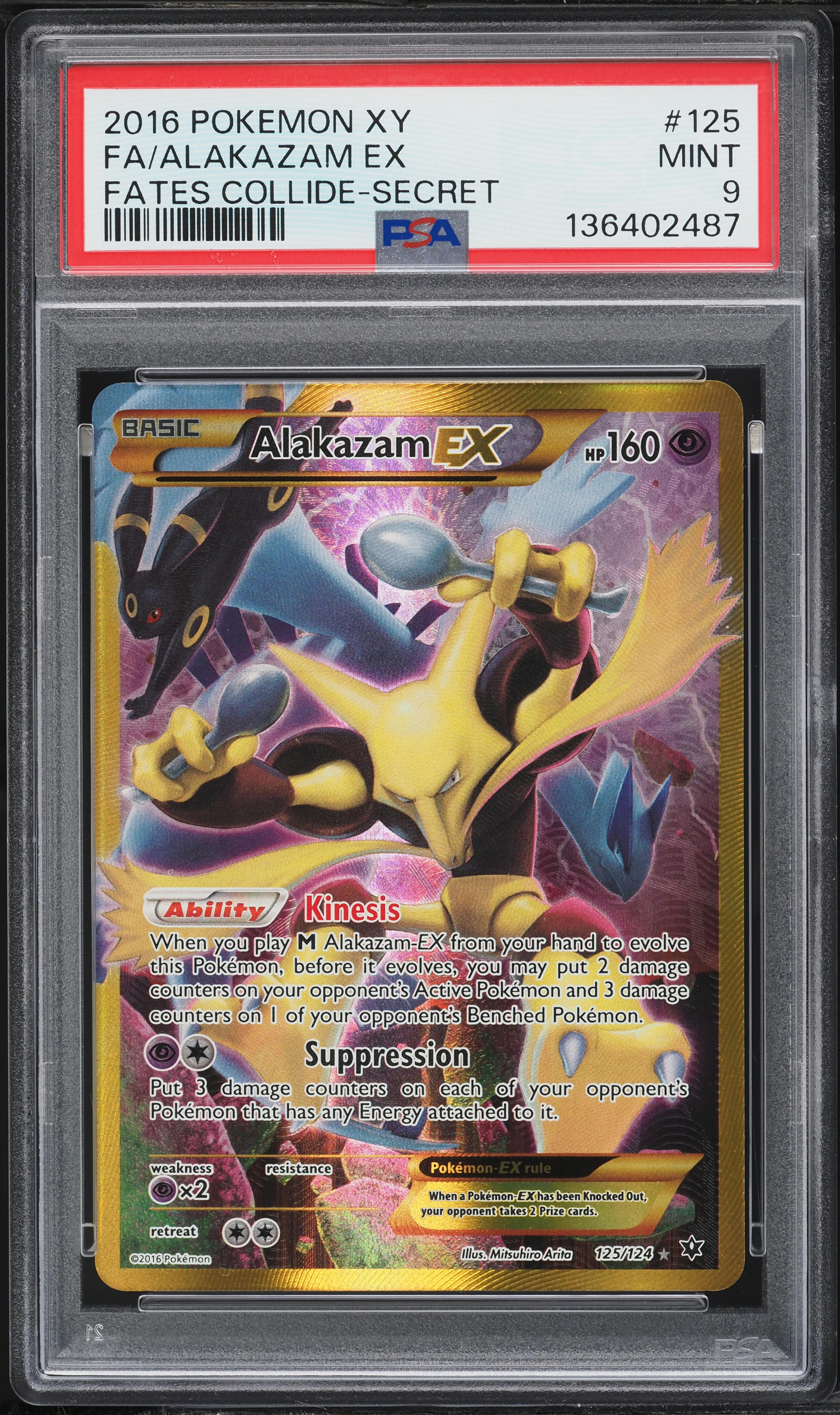 2016 Pokemon XY Fates Collide Full Art Alakazam EX #125 PSA 9 MINT