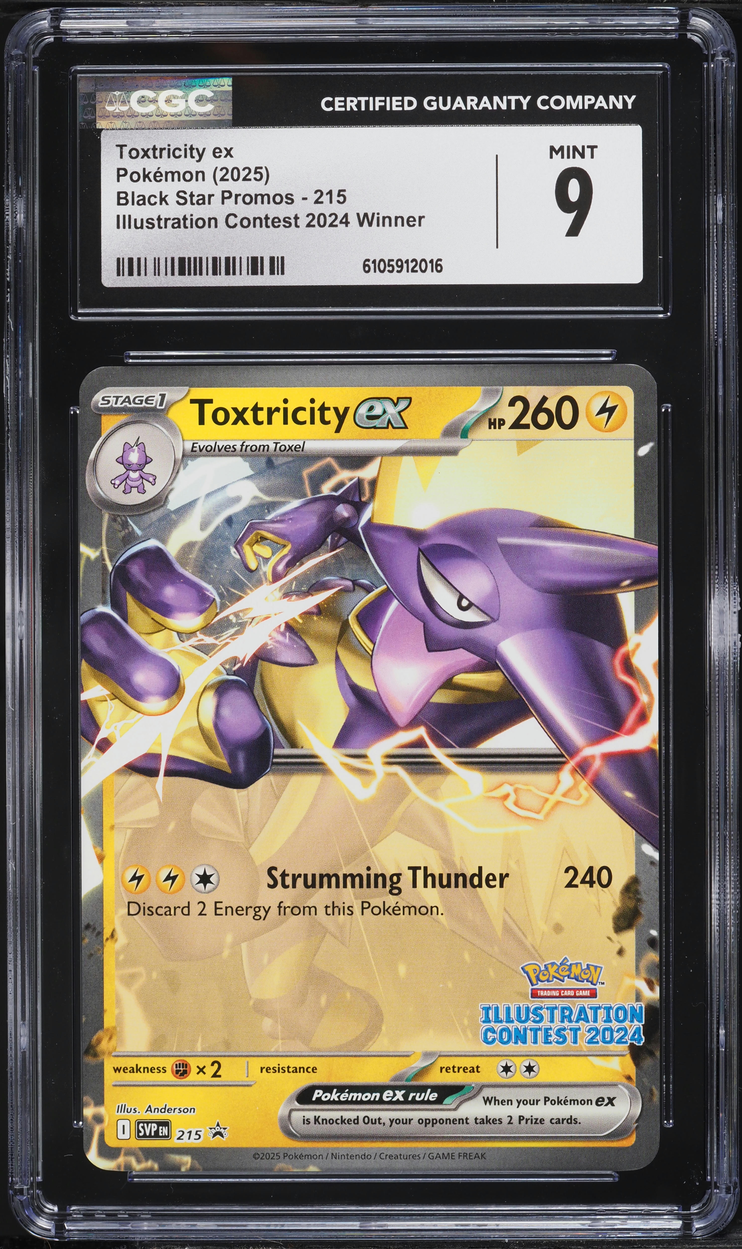 toxtricity pokemon card price 2025 SV Promo Illustration Contest Winner Holo ex #215 CGC 9 MINT on Fanatics Collect Weakness / Resistance / Retreat Cost Pokemon Sword and Shield Rebel
