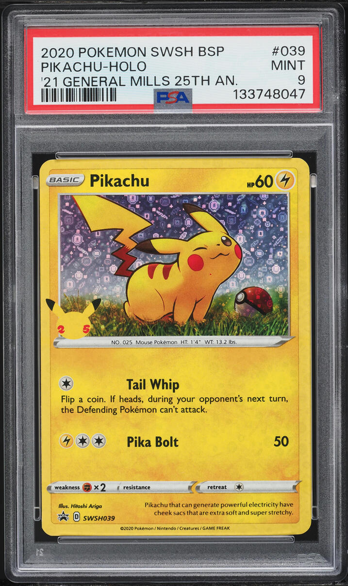 2020 Pokemon SWSH Promo General Mills 25th Anniversary Holo Pikachu #SWSH039 PSA 9 MINT