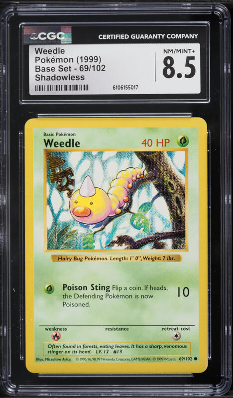 1999 Pokemon Base Set Shadowless Weedle #69 CGC 8.5 NM-MT+