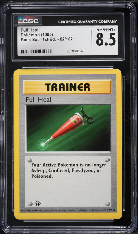 1999 Pokemon Base Set Shadowless 1st Edition Full Heal #82 CGC 8.5 NM-MT+