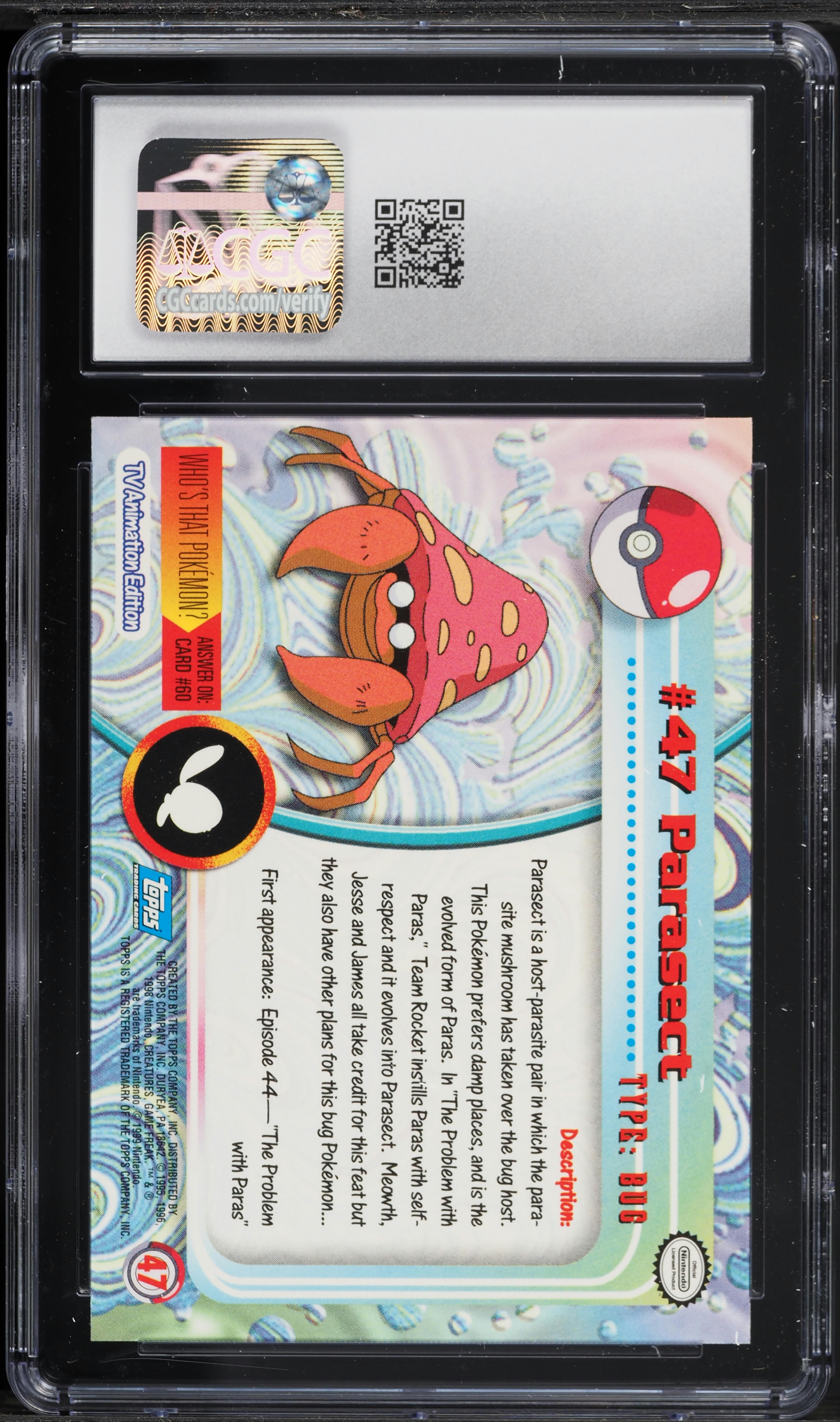 1999 Topps Pokemon Series 1 First Print Parasect #47 CGC 10 GEM