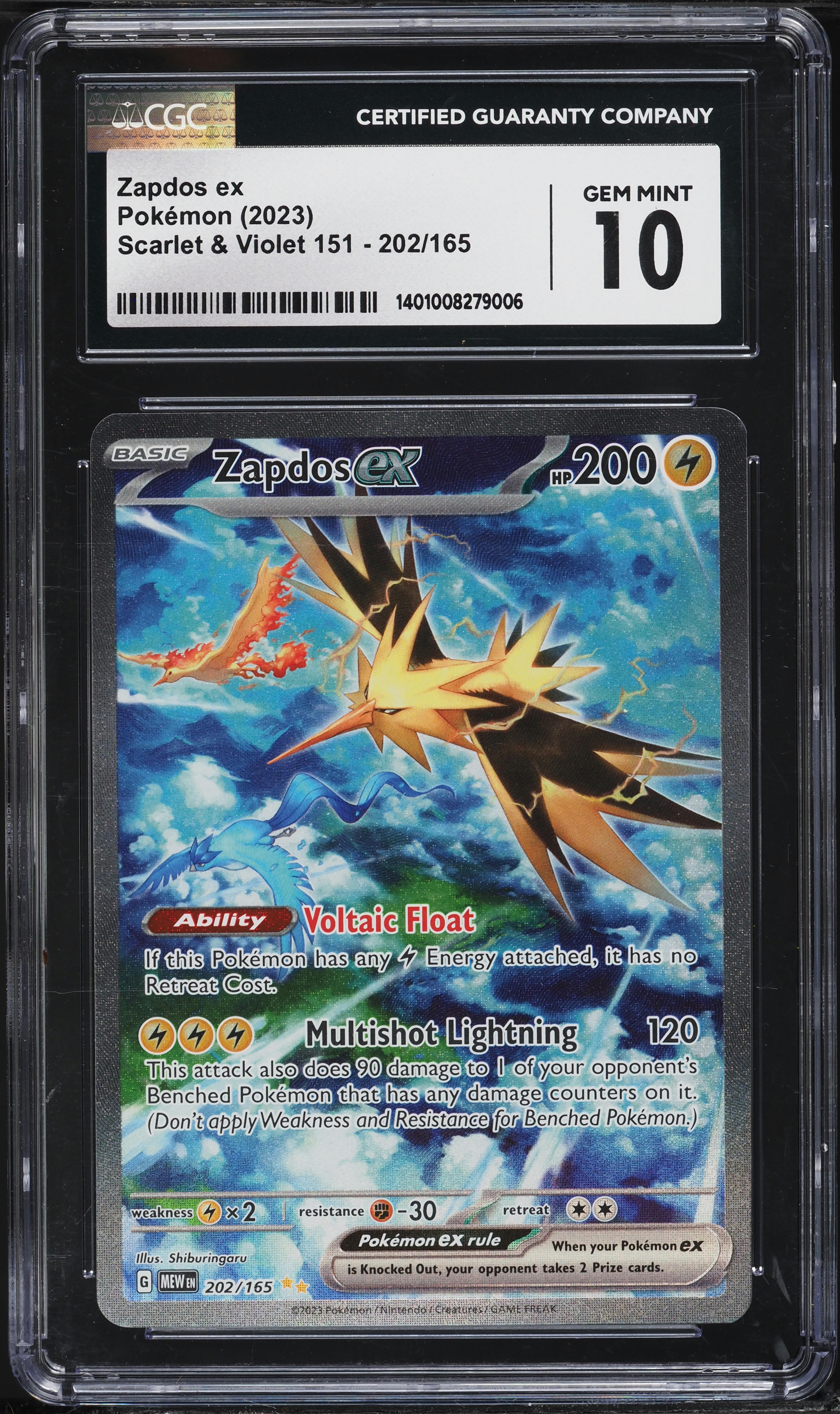 zapdos ex pokemon card () 202/165 Preserved in a tamper Zapdos ex Pokmon Card 151